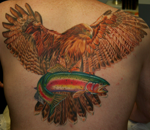 Tim Harris - Red Tailed Hawk and Rainbow Trout 